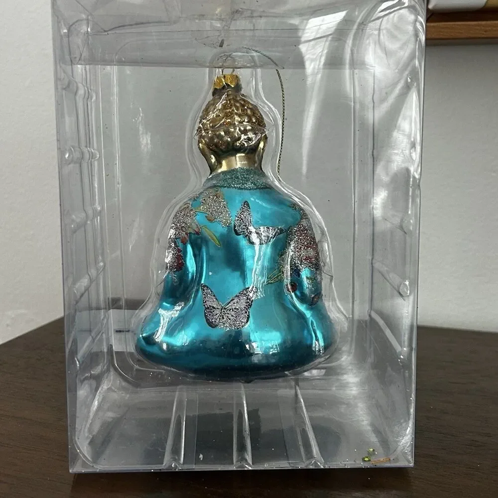 New Kurt Adler Glass Ornament Zen Buddha India Yoga Thailand Asia Peace